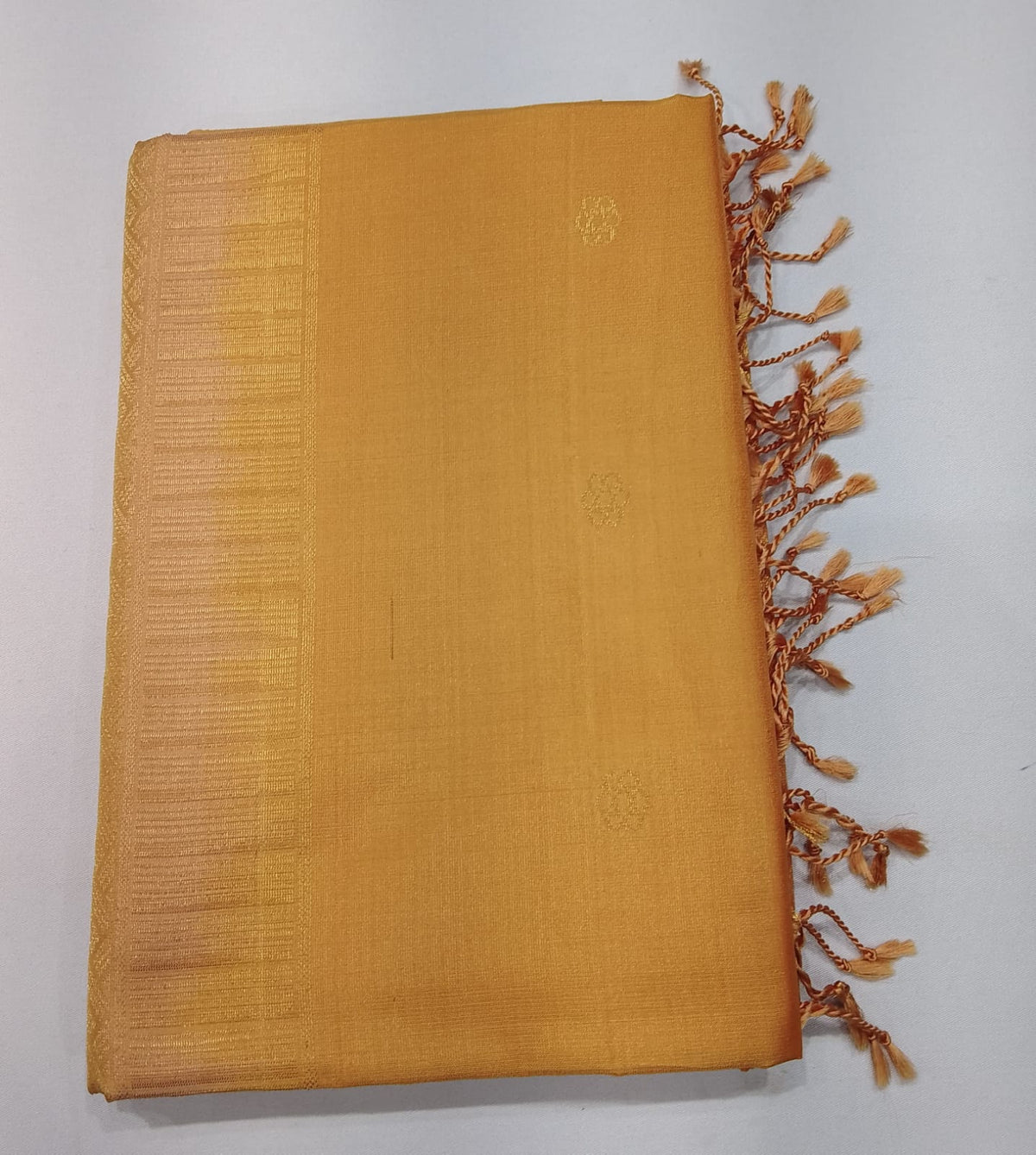 Pure Handloom Soft Silk Saree in Peach Gold with Rich Golden Zari Pallu