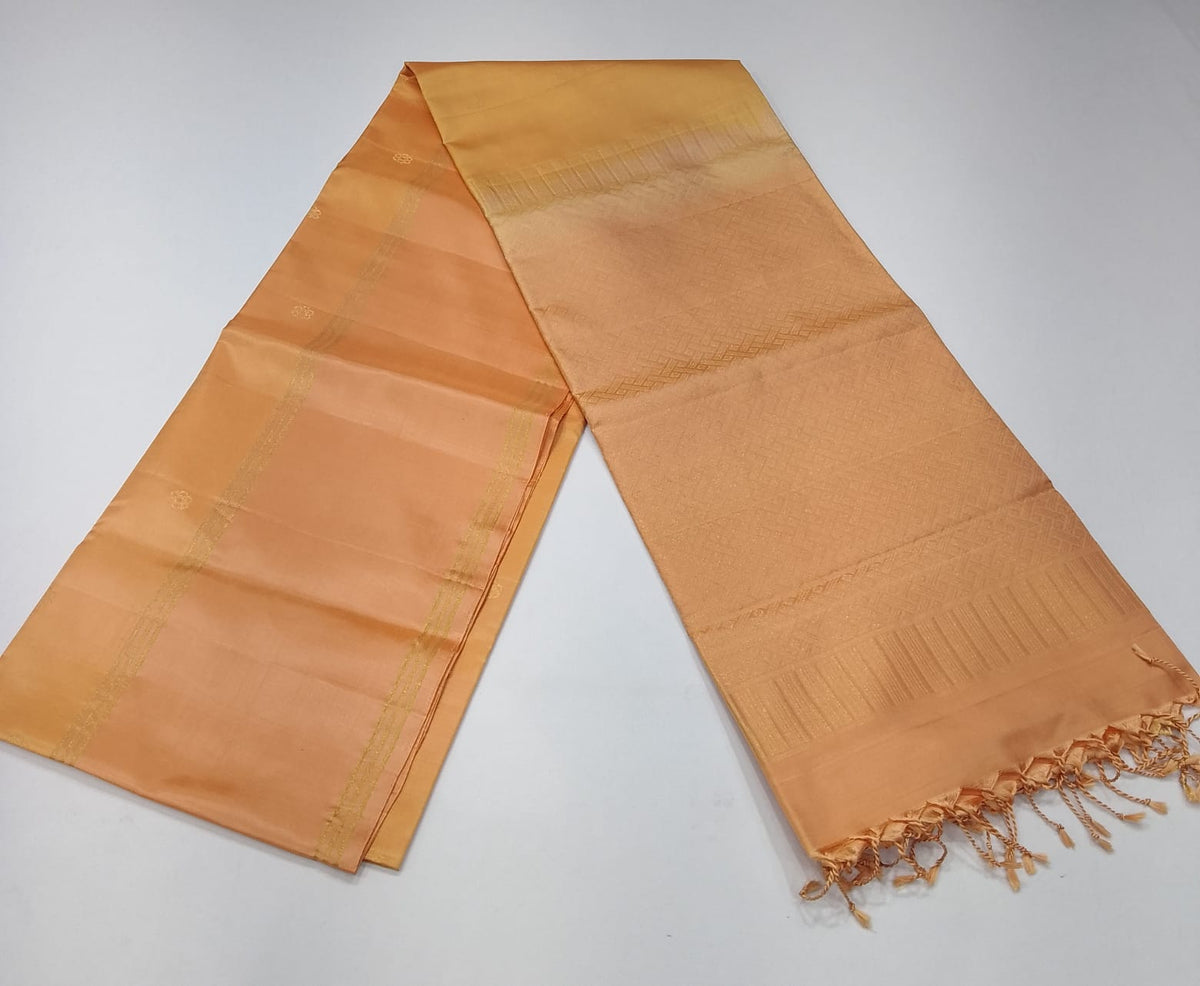 Pure Handloom Soft Silk Saree in Peach Gold with Rich Golden Zari Pallu