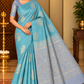 Pure Handloom Soft Silk Borderless Saree in Turquoise Blue with Powder Blue Pallu