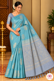 Pure Handloom Soft Silk Borderless Saree in Turquoise Blue with Powder Blue Pallu