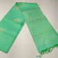 Pure Handloom Soft Silk Borderless Dual-Tone Light Green Saree with Gold Floral Motifs
