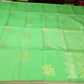 Pure Handloom Soft Silk Borderless Dual-Tone Light Green Saree with Gold Floral Motifs
