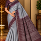 Pure Handloom Soft Silk Saree in Silver Grey and Wine Purple with Intricate Zari Pallu