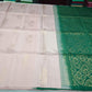 Pure Handloom Soft Silk Saree in Soft Peach with Emerald Green Zari Pallu