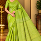 Pure Handloom Soft Silk Borderless Dual- tone Saree in Lime Green with Gold Woven Motifs