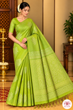 Pure Handloom Soft Silk Borderless Dual- tone Saree in Lime Green with Gold Woven Motifs