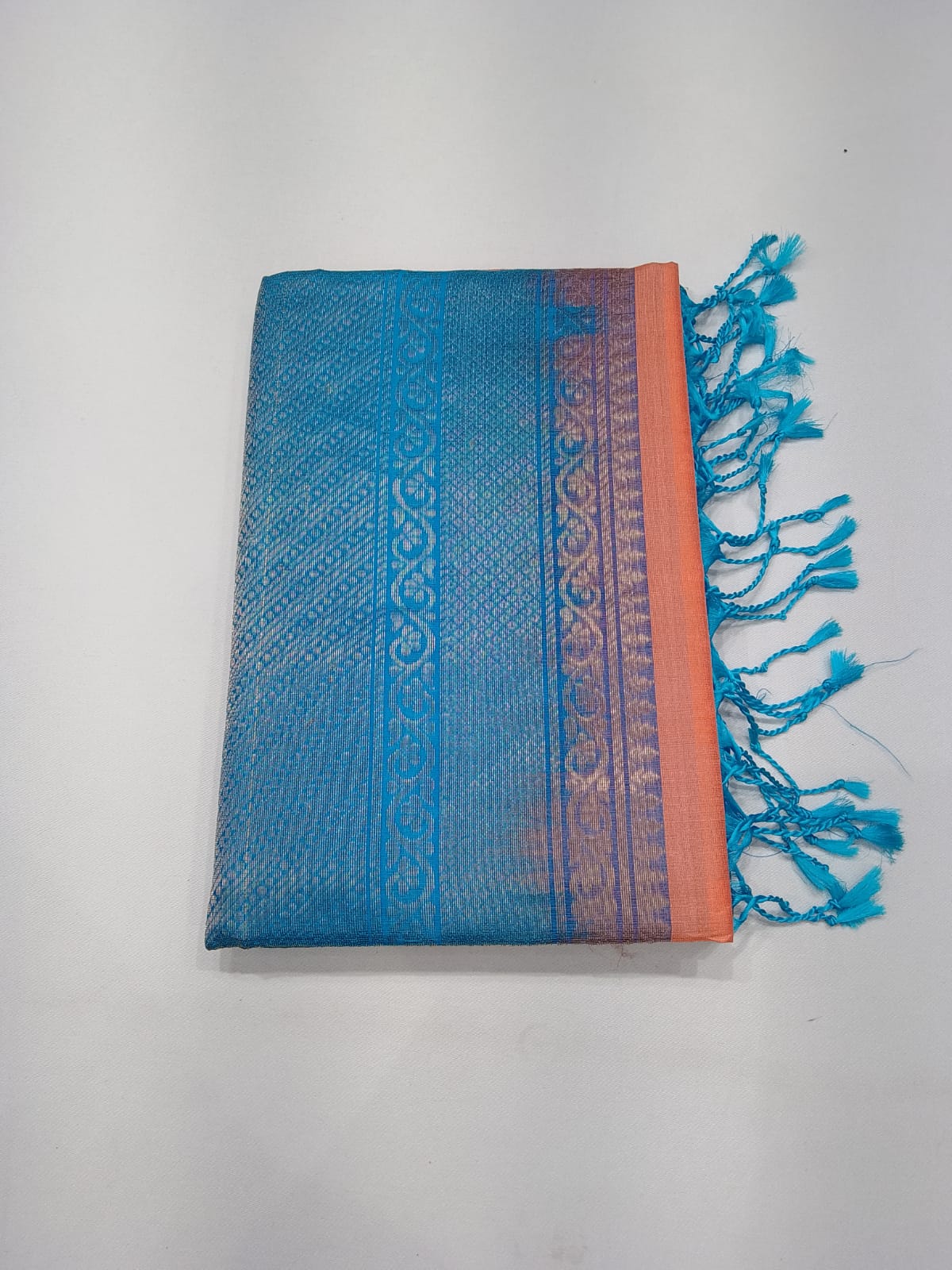 Pure Handloom Soft Silk Saree in Peach with Sky Blue Pallu