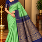 Pure Handloom Soft Silk Saree in Parrot Green with Navy Blue Zari Pallu