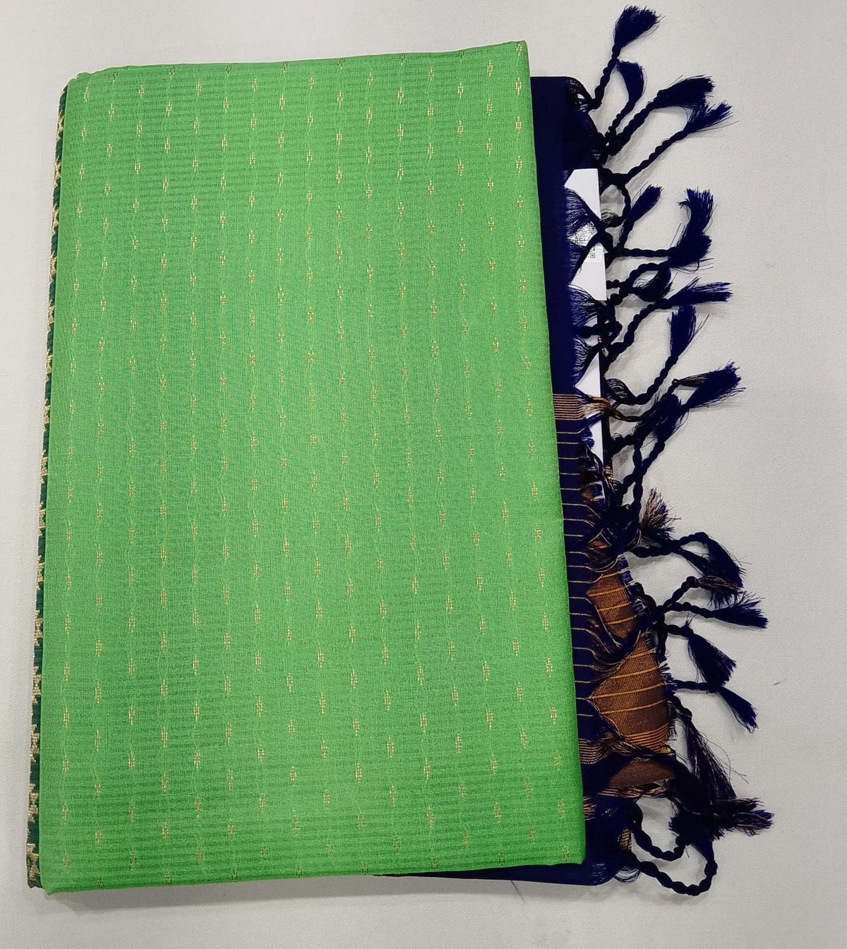 Pure Handloom Soft Silk Saree in Parrot Green with Navy Blue Zari Pallu