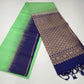 Pure Handloom Soft Silk Saree in Parrot Green with Navy Blue Zari Pallu