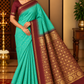 Pure Handloom Soft Silk Saree in Turquoise Teal with Maroon Zari Pallu