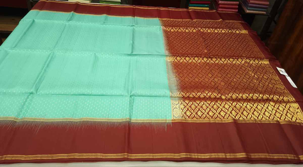 Pure Handloom Soft Silk Saree in Turquoise Teal with Maroon Zari Pallu