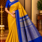 Pure Handloom Soft Silk Saree in Mustard Yellow with Royal Blue Zari Pallu