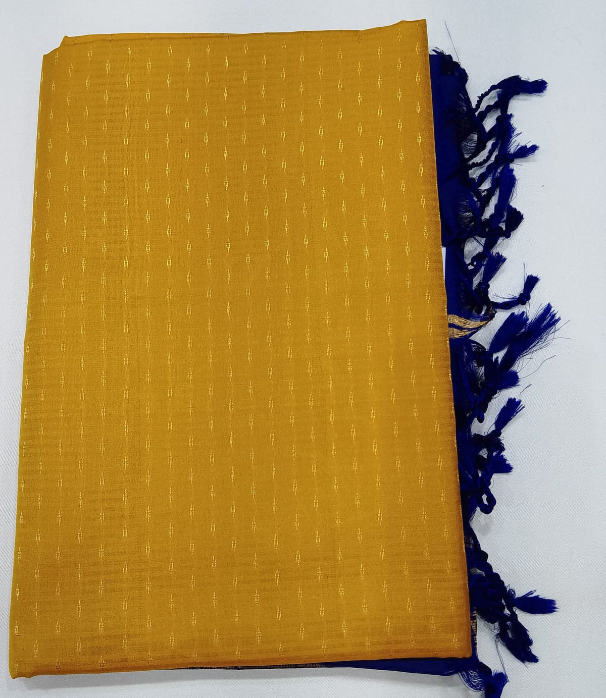 Pure Handloom Soft Silk Saree in Mustard Yellow with Royal Blue Zari Pallu