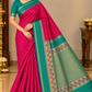 Pure Handloom Soft Silk Saree in Rani Pink with Teal Green Zari Pallu