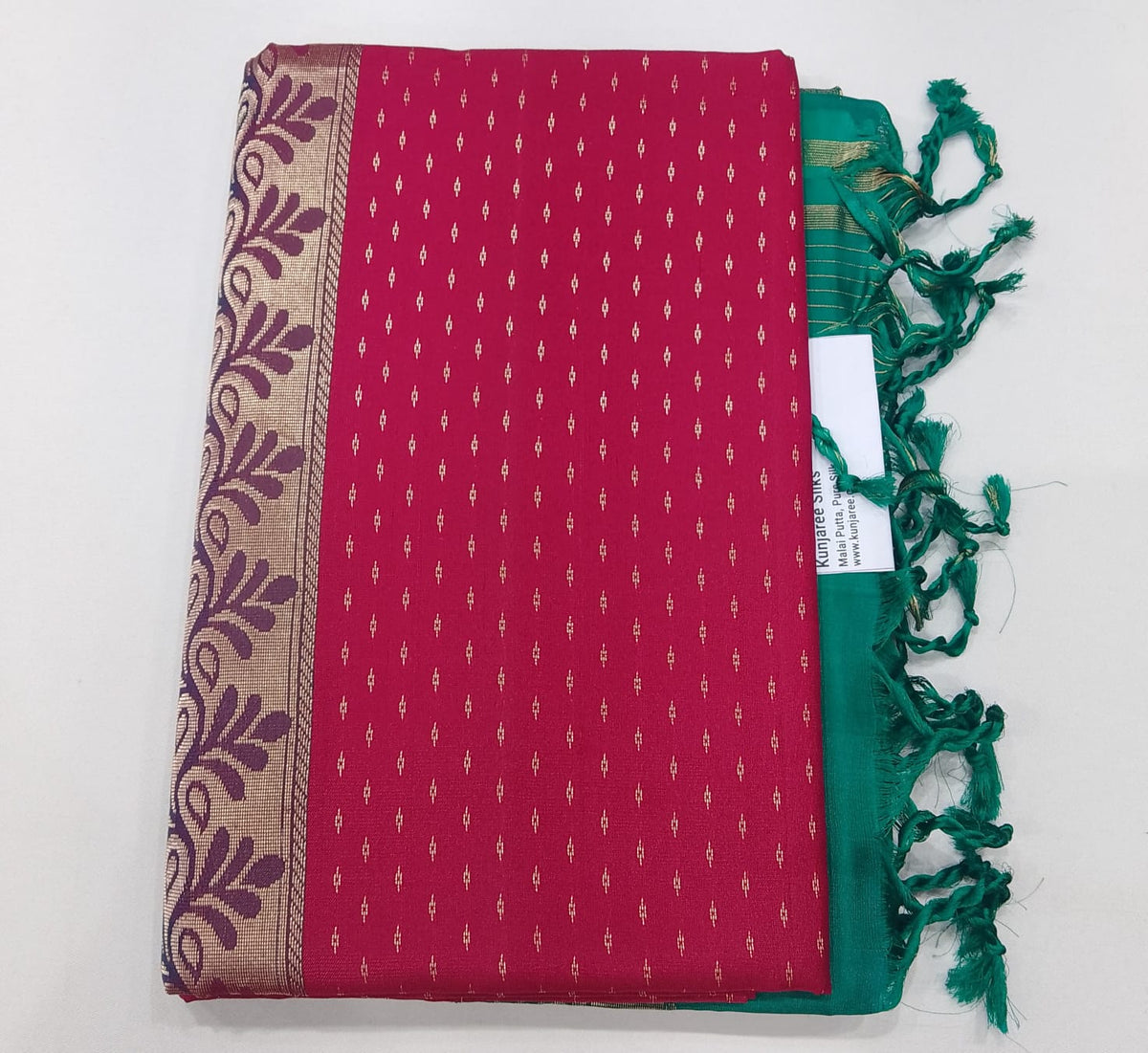 Pure Handloom Soft Silk Saree in Rani Pink with Teal Green Zari Pallu