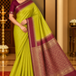 Pure Handloom Soft Silk Saree in Yellow-Green with Wine Maroon Zari Pallu
