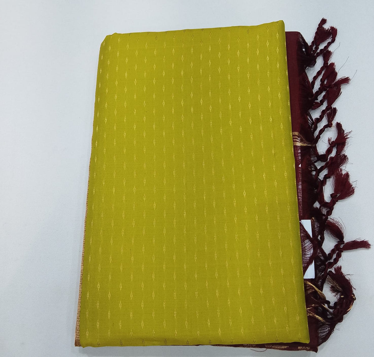 Pure Handloom Soft Silk Saree in Yellow-Green with Wine Maroon Zari Pallu