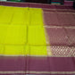 Pure Handloom Soft Silk Saree in Yellow-Green with Wine Maroon Zari Pallu