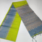 Pure Handloom Soft Silk Saree in Lime Green with Steel Blue Zari Pallu