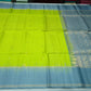 Pure Handloom Soft Silk Saree in Lime Green with Steel Blue Zari Pallu