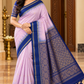 Pure Handloom Soft Silk Saree – Pastel Pink with Royal Blue Zari Pallu