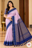 Pure Handloom Soft Silk Saree – Pastel Pink with Royal Blue Zari Pallu
