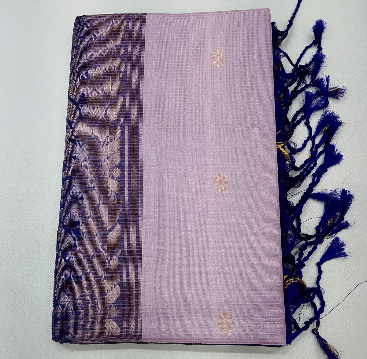 Pure Handloom Soft Silk Saree – Pastel Pink with Royal Blue Zari Pallu