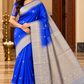 Pure Handloom Soft Silk Saree – Royal Blue with Silver-Taupe Zari Pallu