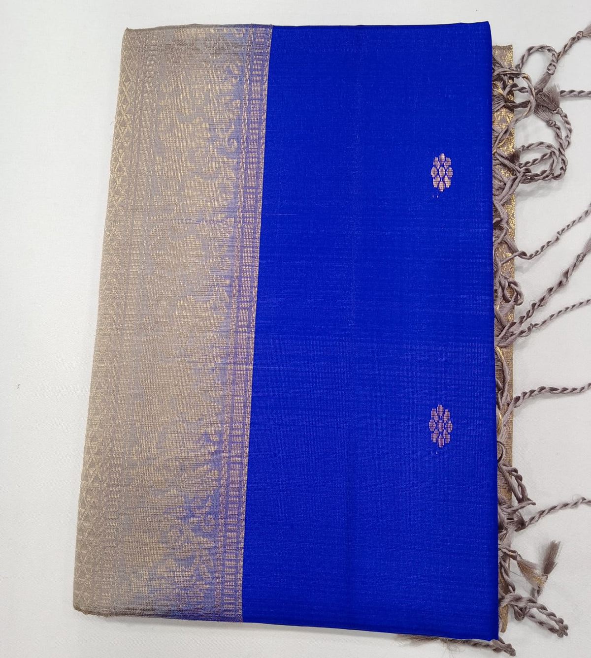 Pure Handloom Soft Silk Saree – Royal Blue with Silver-Taupe Zari Pallu