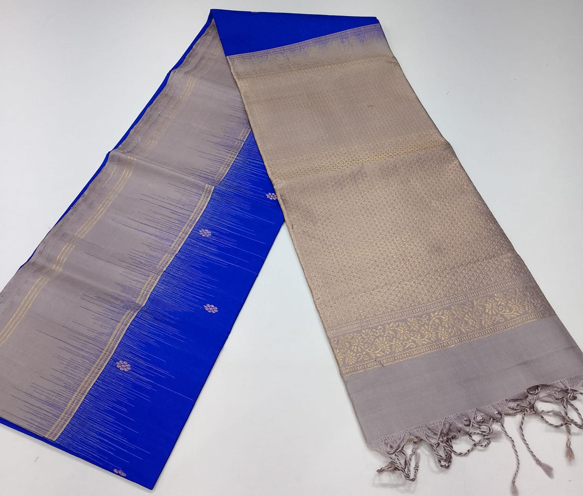 Pure Handloom Soft Silk Saree – Royal Blue with Silver-Taupe Zari Pallu