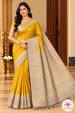 Pure Handloom Soft Silk Saree – Mustard Yellow with Champagne Gold Zari Pallu