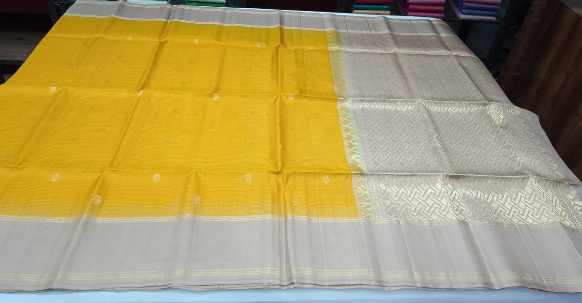 Pure Handloom Soft Silk Saree – Mustard Yellow with Champagne Gold Zari Pallu