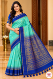 Pure Handloom Soft Silk Saree – Sea Green with Royal Blue Zari Pallu