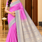 Pure Handloom Soft Silk Rani Pink Saree with Silver-Grey Floral Zari Pallu