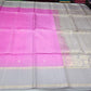 Pure Handloom Soft Silk Rani Pink Saree with Silver-Grey Floral Zari Pallu