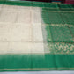 Pure Handloom Soft Silk Cream Saree with Emerald Green Zari Border & Rich Pallu
