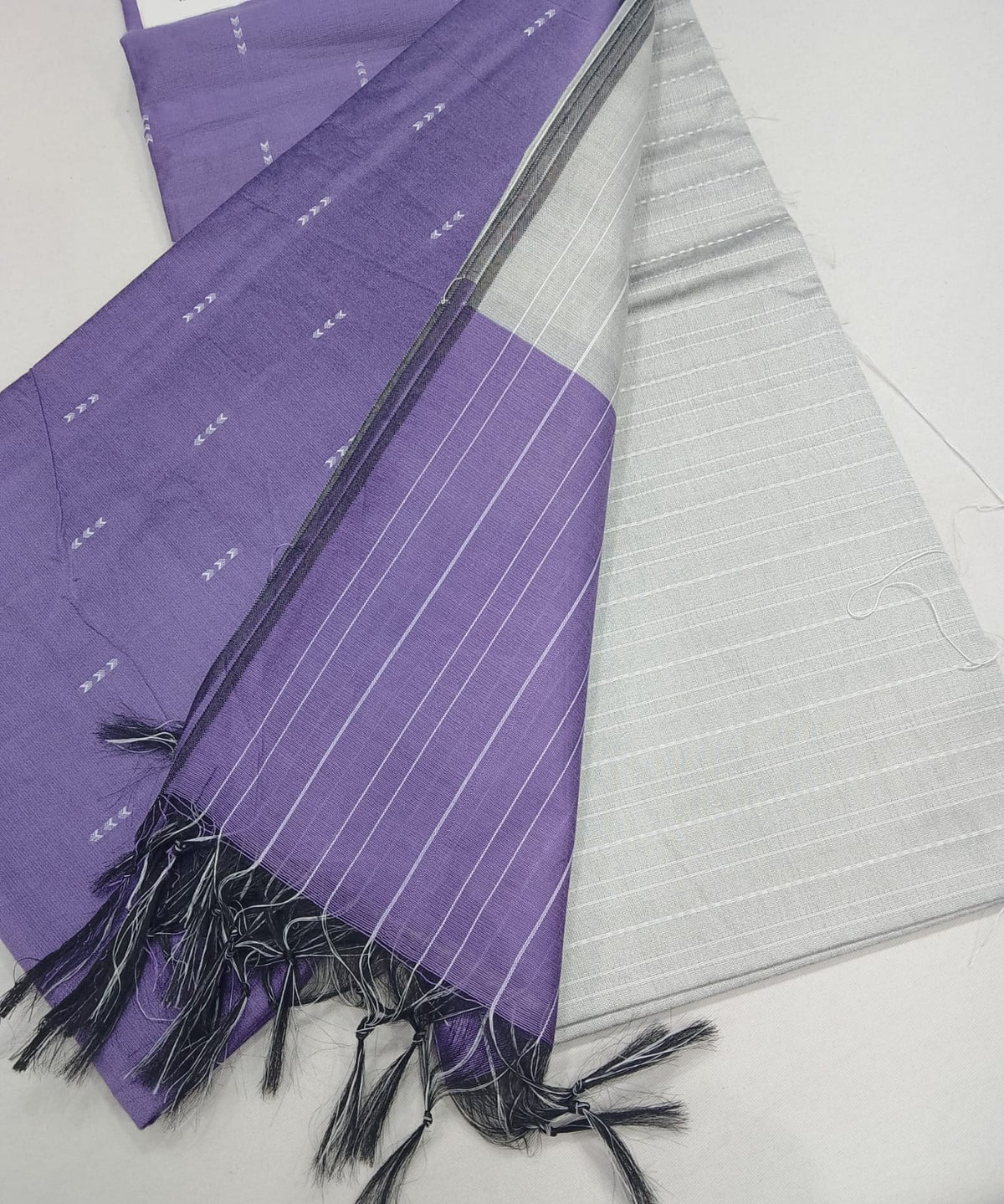 Premium Lavender Cotton Silk Unstitched Salwar Suit with Striped Dupatta
