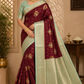 Kanjivaram Bridal Saree –Deep Maroon with Mint Green Rich Zari Border & Grand Pallu
