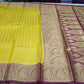 Semi Silk Butta Saree – Mustard Yellow with Wine Purple Rich Zari Border & Grand Pallu