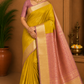 Pure Handloom Soft Silk Saree – Mustard Gold & Dusty Rose Pink with Plain Gold Border