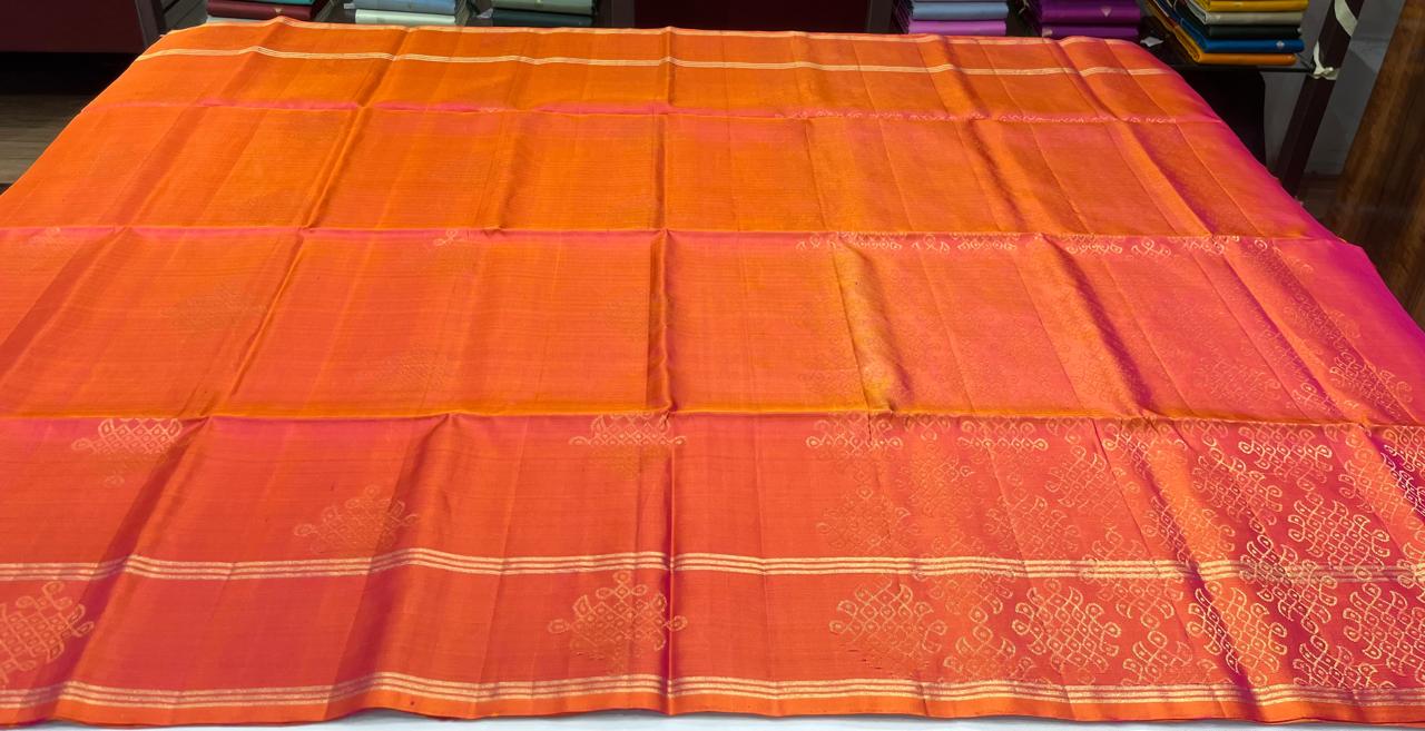 Pure Handloom Soft Silk Saree – Sunset Orange & Magenta Pink Dual Tone