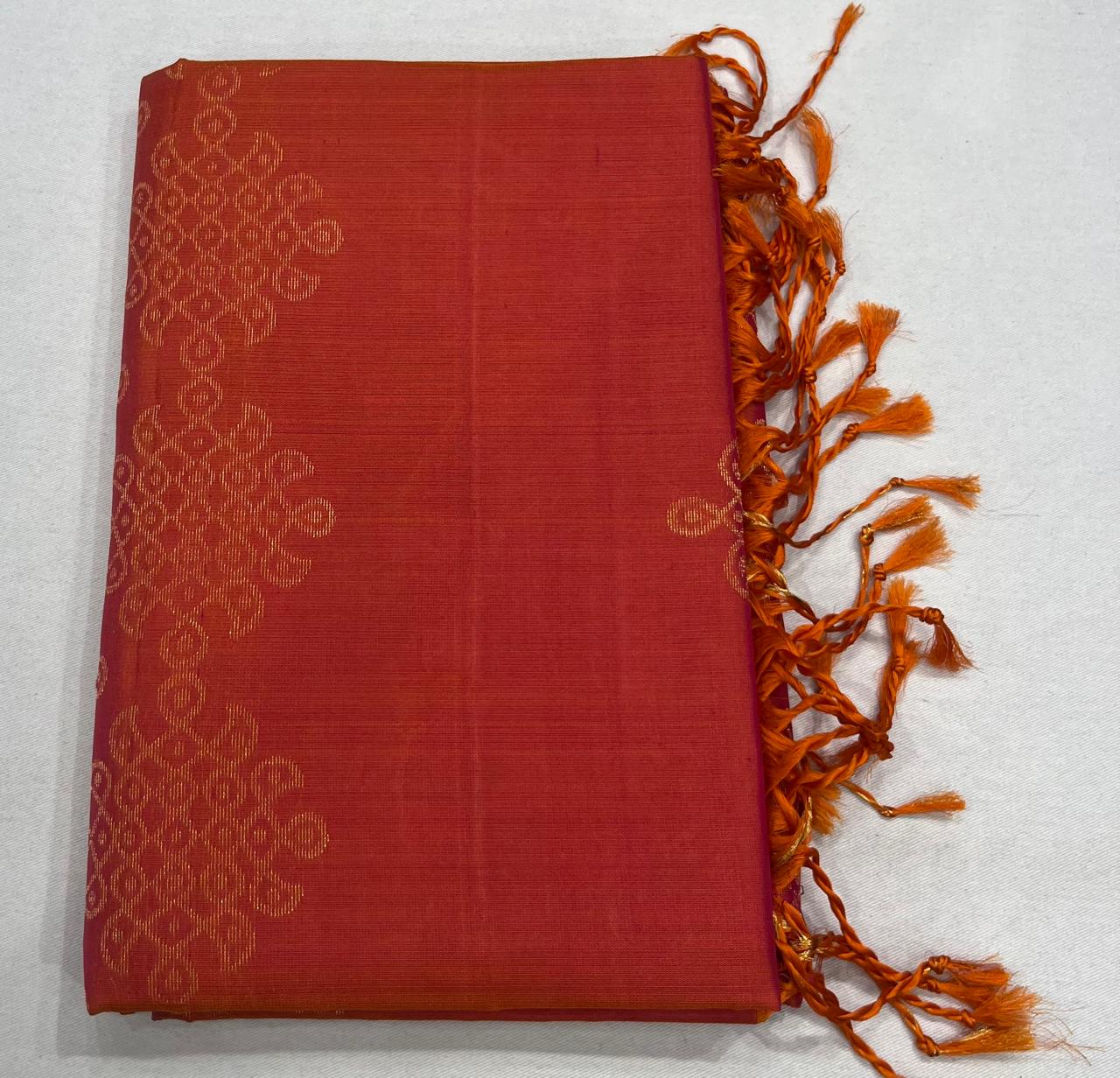 Pure Handloom Soft Silk Saree – Sunset Orange & Magenta Pink Dual Tone
