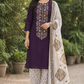 Elegant Wine Purple Embroidered Unstitched Salwar Suit with Printed Dupatta