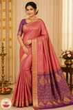 Rasberry Pink with Purple Gold border Kanjivaram Pure Silk Saree
