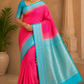 Pure Handloom Soft Silk Dual Tone Saree with Meena Zari – Rani Pink & Aqua Blue
