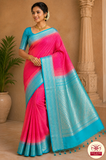 Pure Handloom Soft Silk Dual Tone Saree with Meena Zari – Rani Pink & Aqua Blue
