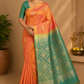 Pure Handloom Dual Tone Borderless - Sunset Orange with pink & Sea Green