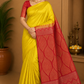 Pure Handloom Soft Silk Saree – Lemon Yellow & Deep Crimson Red Dual Tone
